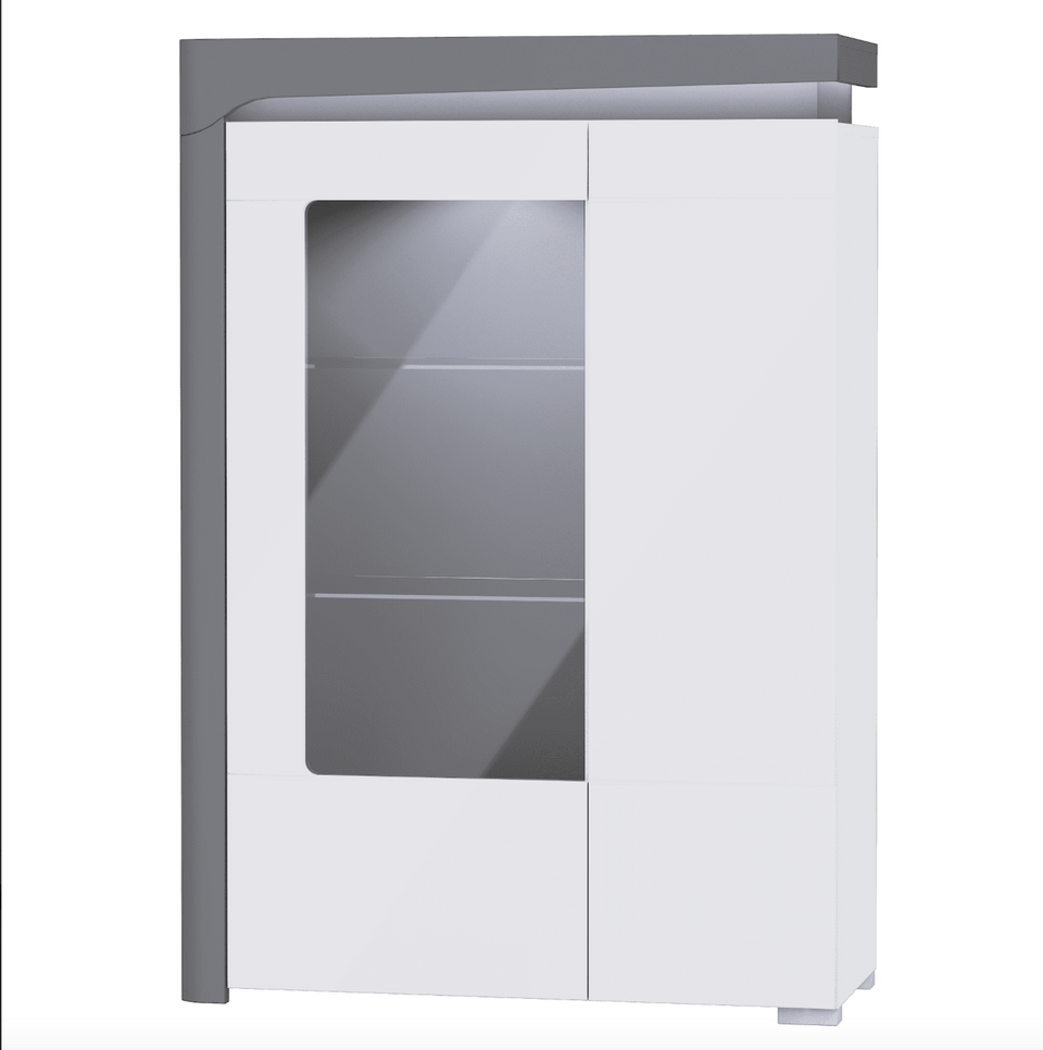 AlpenGlow Grey And White Gloss Low Wide Display Cabinet with LED Lights
