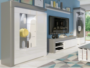 AlpenGlow Grey And White Gloss Low Wide Display Cabinet with LED Lights - Lavish Kitchen Isle