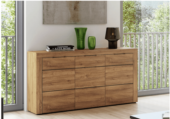Erenity Large Oak Effect 3 Drawer Sideboard