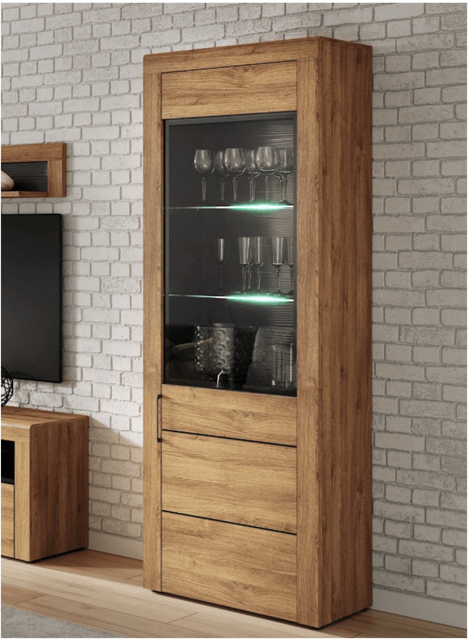 Erenity Tall Oak Effect 1 Door Display Cabinet
