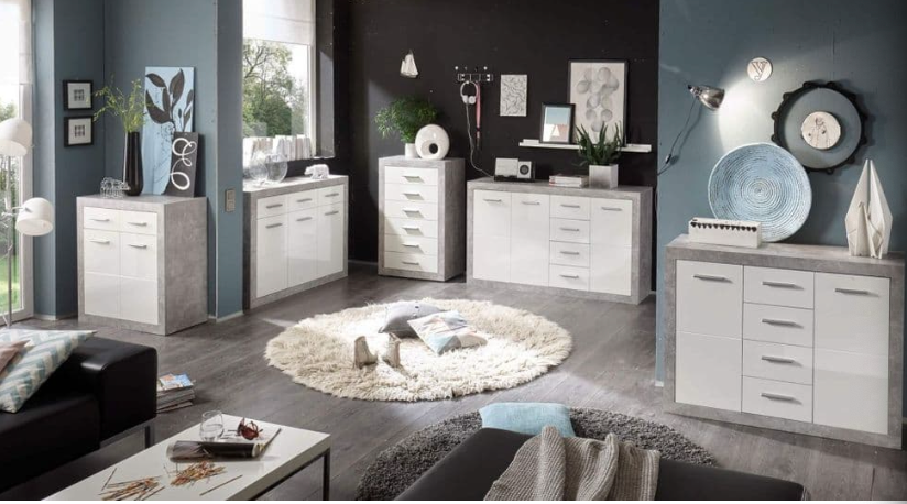 Cosmo Large Sideboard Grey and White Gloss with 2 Doors  and 3 Drawers