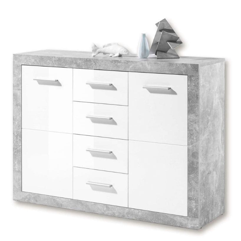 Cosmo Sideboard Grey and White Gloss with 2 doors  4 Drawers