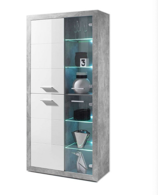 Cosmo Tall Display Cabinet in Grey and White Gloss