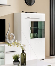 Regal Low Display Cabinet – White Gloss & Black Glass Lounge Unit with Soft Close - Lavish Kitchen Isle