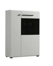 Regal Low Display Cabinet – White Gloss & Black Glass Lounge Unit with Soft Close - Lavish Kitchen Isle