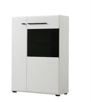 Regal Low Display Cabinet – White Gloss & Black Glass Lounge Unit with Soft Close - Lavish Kitchen Isle