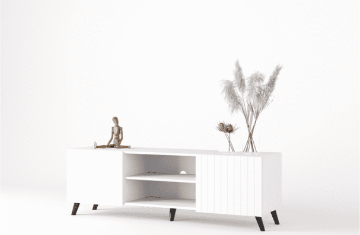 The Matte White Elegant Large TV Cabinet with Grooved Vertical Lines