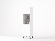 The Matte White Elegant Tall Display Cabinet with Grooved Vertical Lines - Lavish Kitchen Isle