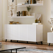 The Matte White Elegant Wide 4 Door Sideboard with Grooved Vertical Lines - Lavish Kitchen Isle