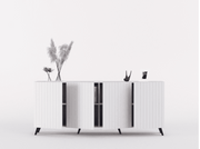 The Matte White Elegant Wide 4 Door Sideboard with Grooved Vertical Lines - Lavish Kitchen Isle