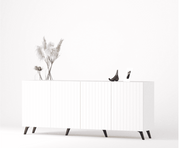 The Matte White Elegant Wide 4 Door Sideboard with Grooved Vertical Lines - Lavish Kitchen Isle