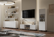 The Matte White Elegant Wide 4 Door Sideboard with Grooved Vertical Lines - Lavish Kitchen Isle