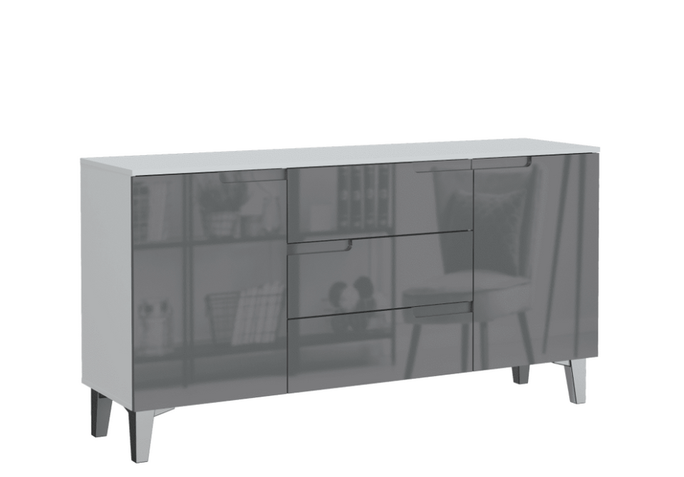 Adiree High Gloss And White 2 Doors and 3 Drawers Wide Sideboard- Grey