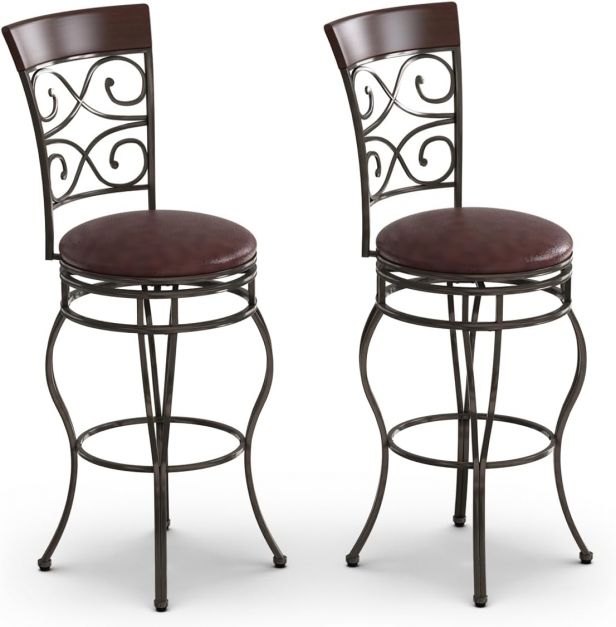 Set of 2 PU Leather Swivel Bar Stools with Footrest
