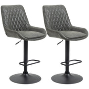 Set of 2 HOMCOM upholstered retro bar stools with adjustable height, swivel seat, and supportive backrest, ideal for kitchen or bar area.