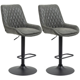 Set of 2 HOMCOM upholstered retro bar stools with adjustable height, swivel seat, and supportive backrest, ideal for kitchen or bar area.