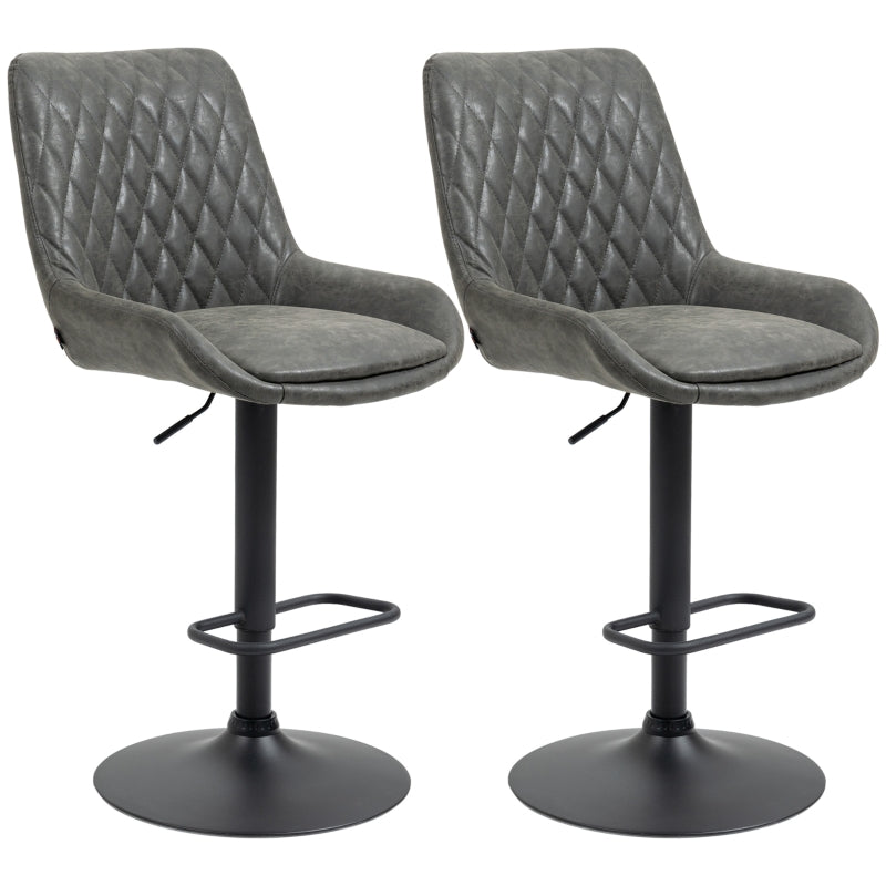 Set of 2 Upholstered Retro Bar Stools with Adjustable Swivel and Back