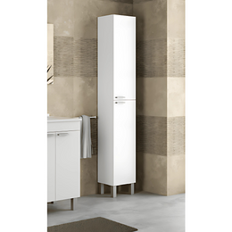 Lavish Kitchen Isle Serenade tall narrow white gloss bathroom cupboard with sleek storage for organized bathroom essentials.