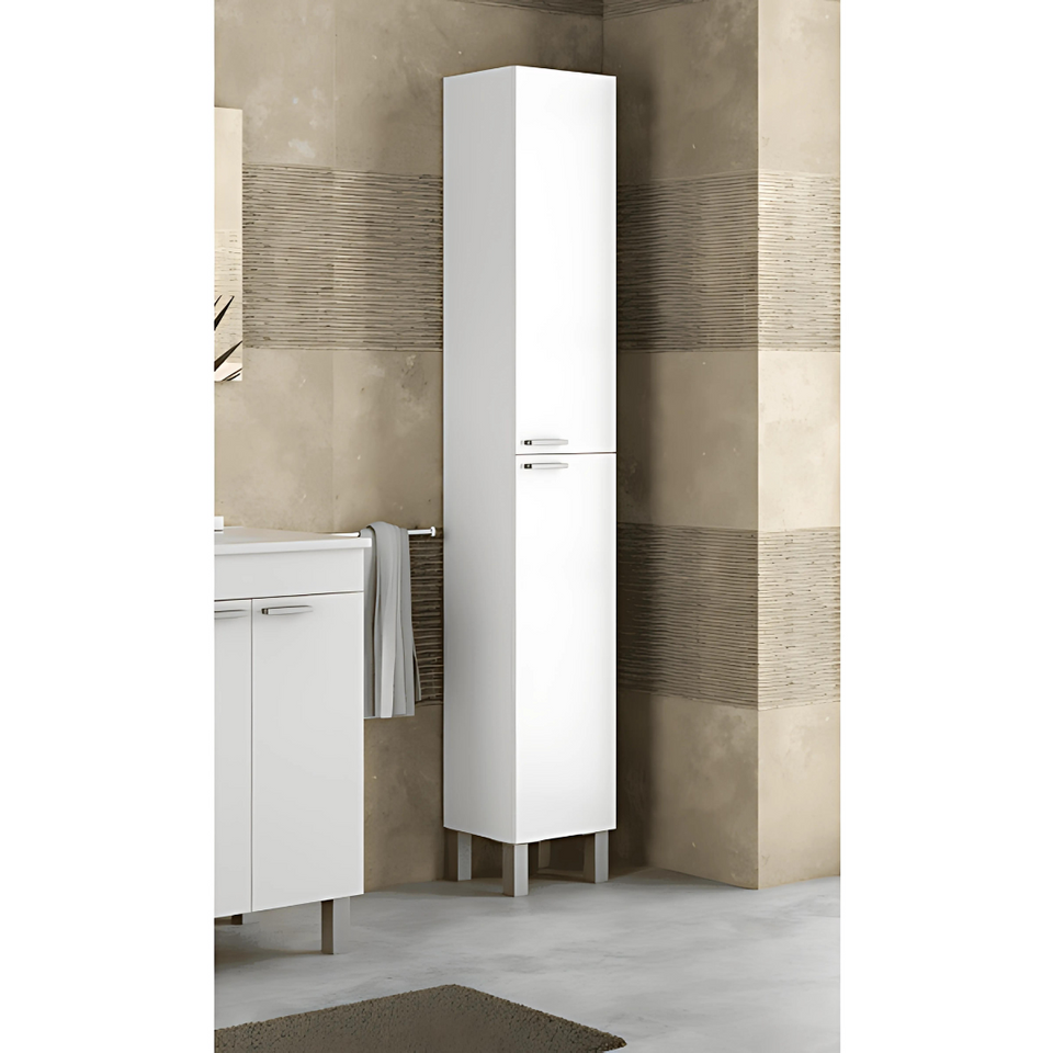 Serenade Tall Narrow Bathroom Cupboard Sleek White Gloss Storage Solution