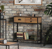 Ooki reclaimed wood small console table by Baumhaus with a natural finish, showcasing its rustic design and sturdy construction.