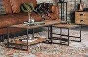 Baumhaus Ooki reclaimed wood coffee table with removable side table, natural wood finish, modern design, and sturdy construction.