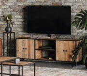 Ooki reclaimed wood extra large widescreen television cabinet by Baumhaus with a rustic finish and spacious storage.