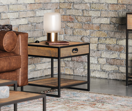 Ooki Reclaimed Wood-  Lamp / Side Table With Drawer