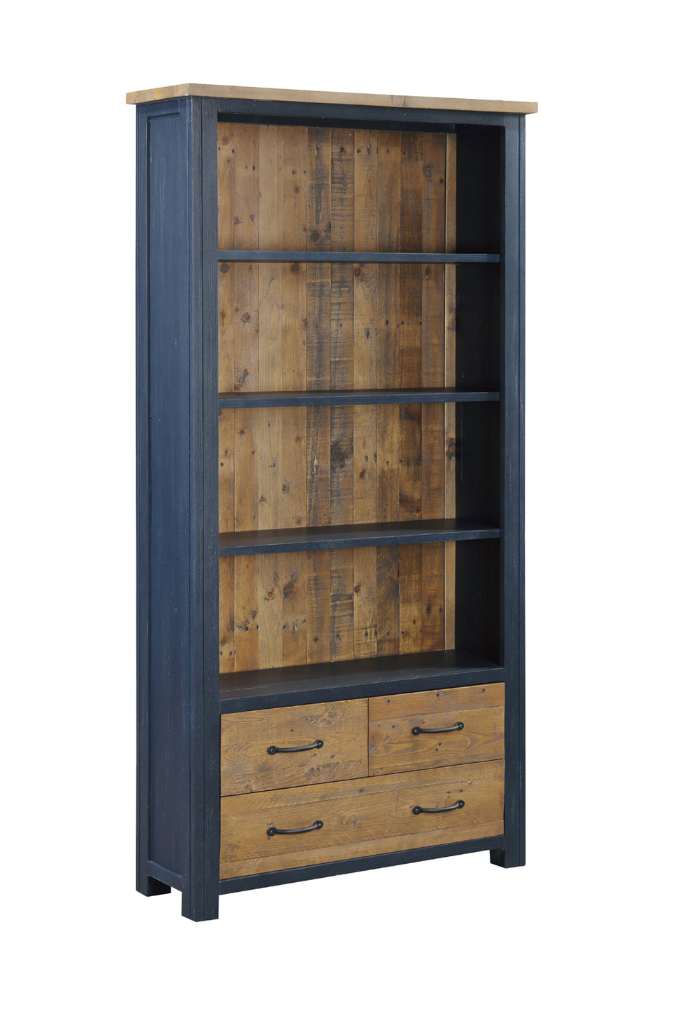 Blue - Large Open Bookcase with Drawers