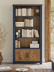 Blue - Large Open Bookcase with Doors - Lavish Kitchen Isle