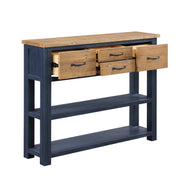 Blue Baumhaus console table with a sleek rectangular design, featuring a smooth surface and modern style for entryways or hallways.