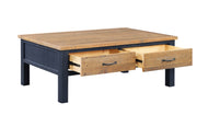 Baumhaus Splash of Blue coffee table featuring four drawers and a vibrant blue finish, perfect for modern living spaces.