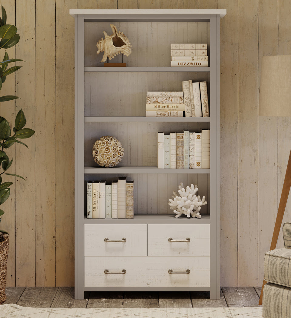 Greystone - Large Open Bookcase with Drawers