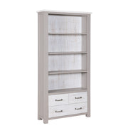 Large Baumhaus Greystone open bookcase with drawers, featuring a modern wooden design and multiple shelves for storage.