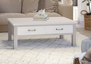 Baumhaus Greystone coffee table with four drawers, modern wooden design, smooth surface, and sturdy legs.