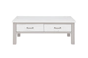 Baumhaus Greystone coffee table with four drawers, showcasing a sleek wooden design and functional storage features.