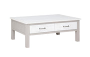 Baumhaus Greystone coffee table with four drawers, wooden finish, and sleek design, ideal for living room decor.