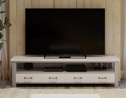 Baumhaus Greystone super-sized widescreen television cabinet with sleek wood finish and ample storage space.