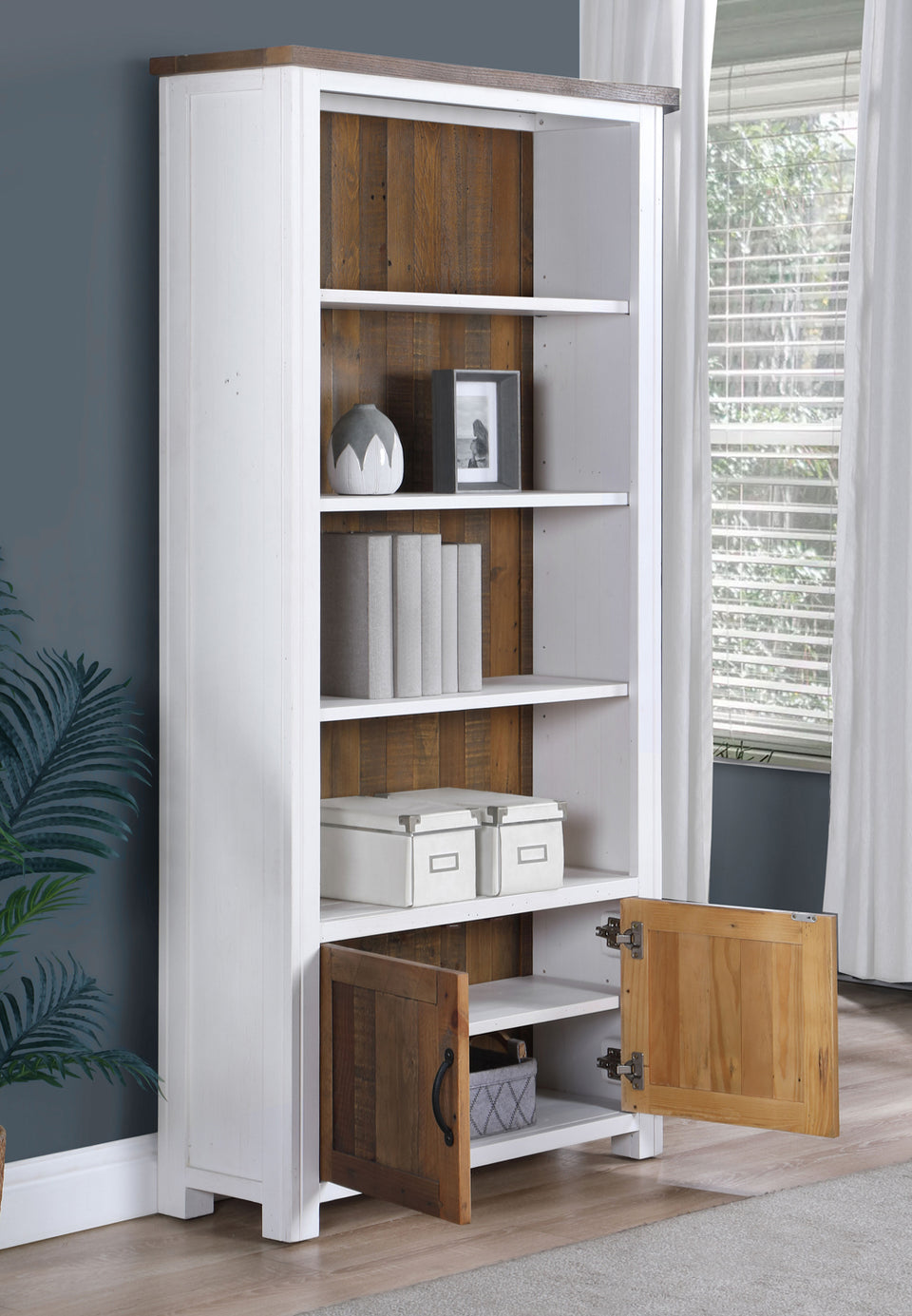 White - Large Open Bookcase with Doors