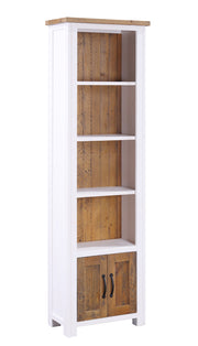 Baumhaus Splash of White narrow bookcase showcasing its sleek design and multiple shelves against a neutral background.