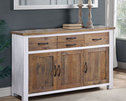 Baumhaus white sideboard featuring three doors and three drawers, showcasing a sleek, modern design.