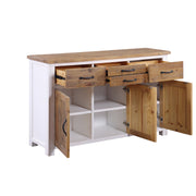 White Baumhaus sideboard featuring three doors and three drawers for stylish storage solutions.