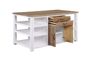 White Baumhaus kitchen island with storage, featuring a sleek design and functional workspace in a modern kitchen setting.