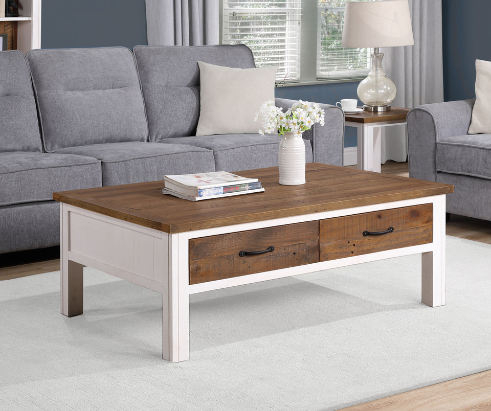 White - Coffee Table With Four Drawers
