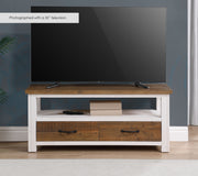 Baumhaus white widescreen television cabinet with spacious shelves and sleek design, ideal for modern living rooms.