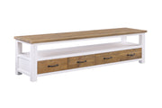 Baumhaus white super-sized widescreen television cabinet with ample storage and a sleek design, showcasing the front view.