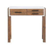 Baumhaus Trinity reclaimed small console table with a rustic finish and sleek design, displayed in a cozy living room setting.
