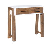 Baumhaus Trinity reclaimed small console table with rustic wood finish and elegant design, placed against a wall.
