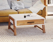 Baumhaus Trinity reclaimed square coffee table with a rustic wood finish and unique grain patterns.