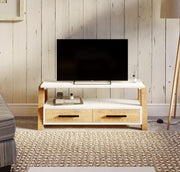 Baumhaus Trinity reclaimed television cabinet with natural wood finish and spacious storage compartments.