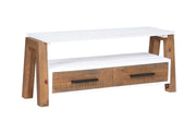 Baumhaus Trinity reclaimed television cabinet with rustic wood finish and spacious storage for media equipment.